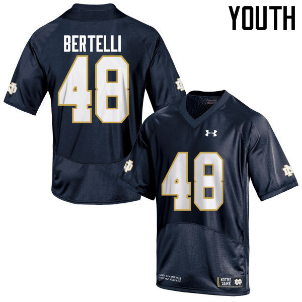 Youth #48 Angelo Bertelli Notre Dame Fighting Irish College Football Jerseys-Navy Blue